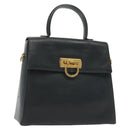 Salvatore Ferragamo Gancini Hand Bag Leather Navy Gold Auth 137969-1