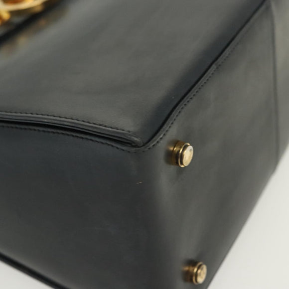 Salvatore Ferragamo Gancini Hand Bag Leather Navy Gold Auth 137969