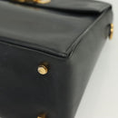 Salvatore Ferragamo Gancini Hand Bag Leather Navy Gold Auth 137969-15