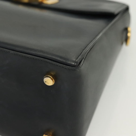 Salvatore Ferragamo Gancini Hand Bag Leather Navy Gold Auth 137969