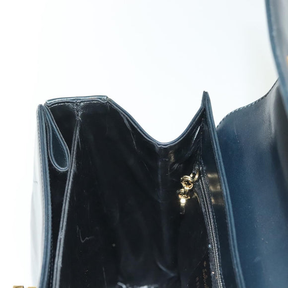 Salvatore Ferragamo Gancini Hand Bag Leather Navy Gold Auth 137969