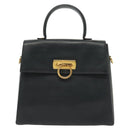 Salvatore Ferragamo Gancini Hand Bag Leather Navy Gold Auth 137969-13