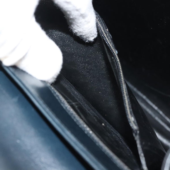 Salvatore Ferragamo Gancini Hand Bag Leather Navy Gold Auth 137969