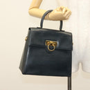 Salvatore Ferragamo Gancini Hand Bag Leather Navy Gold Auth 137969-24