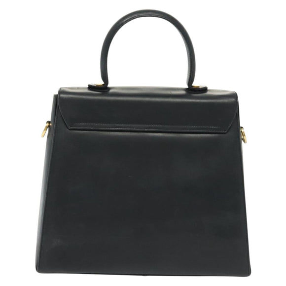 Salvatore Ferragamo Gancini Hand Bag Leather Navy Gold Auth 137969