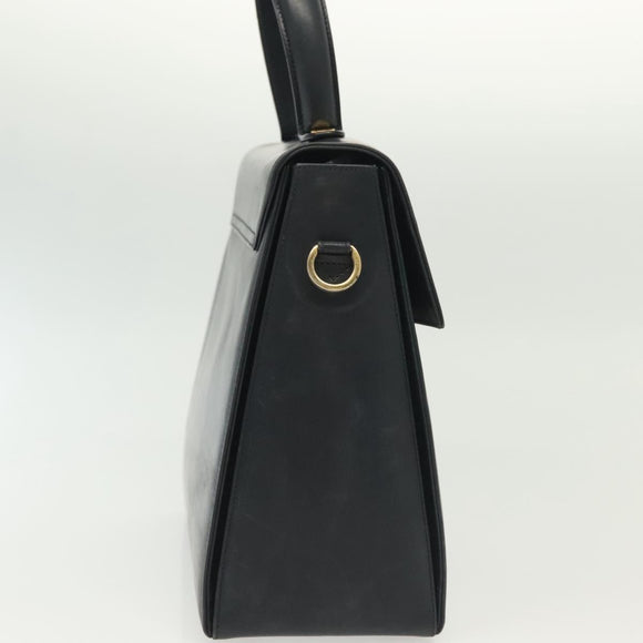 Salvatore Ferragamo Gancini Hand Bag Leather Navy Gold Auth 137969