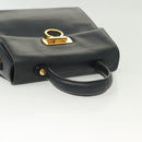 Salvatore Ferragamo Gancini Hand Bag Leather Navy Gold Auth 137969-6