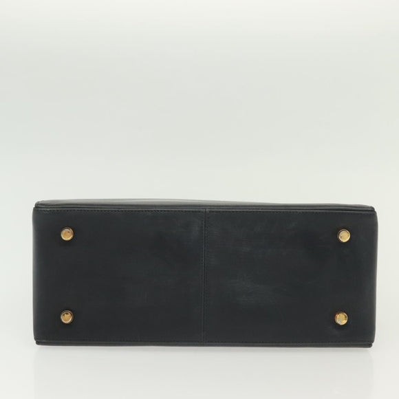 Salvatore Ferragamo Gancini Hand Bag Leather Navy Gold Auth 137969