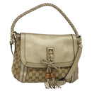GUCCI GG Canvas Bamboo Shoulder Bag Beige Gold 282301 Auth 137972-1