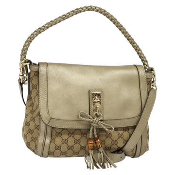 GUCCI GG Canvas Bamboo Shoulder Bag Beige Gold 282301 Auth 137972