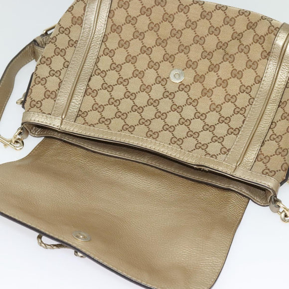 GUCCI GG Canvas Bamboo Shoulder Bag Beige Gold 282301 Auth 137972