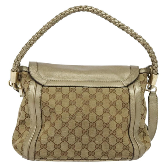 GUCCI GG Canvas Bamboo Shoulder Bag Beige Gold 282301 Auth 137972