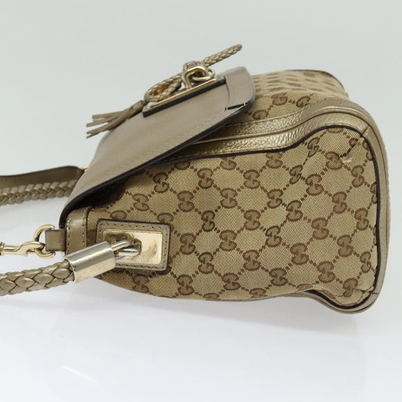 GUCCI GG Canvas Bamboo Shoulder Bag Beige Gold 282301 Auth 137972