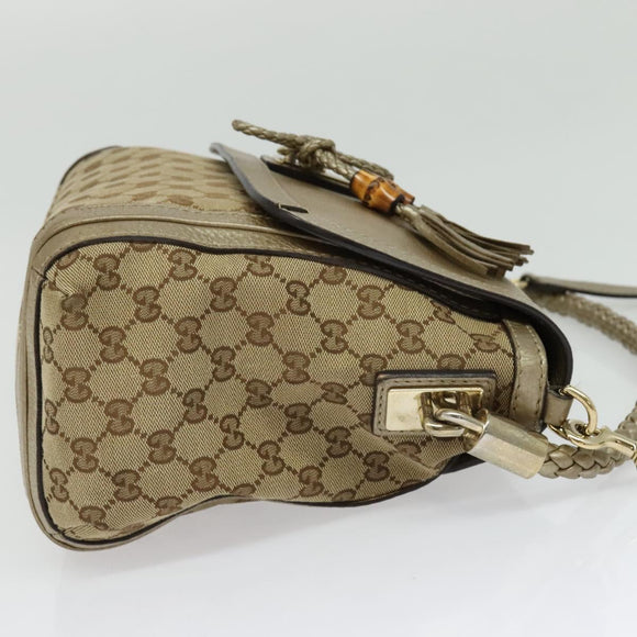 GUCCI GG Canvas Bamboo Shoulder Bag Beige Gold 282301 Auth 137972