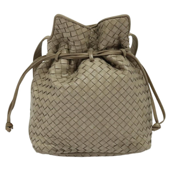 BOTTEGA VENETA INTRECCIATO Shoulder Bag Leather Beige Gold Auth 137976
