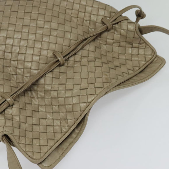 BOTTEGA VENETA INTRECCIATO Shoulder Bag Leather Beige Gold Auth 137976