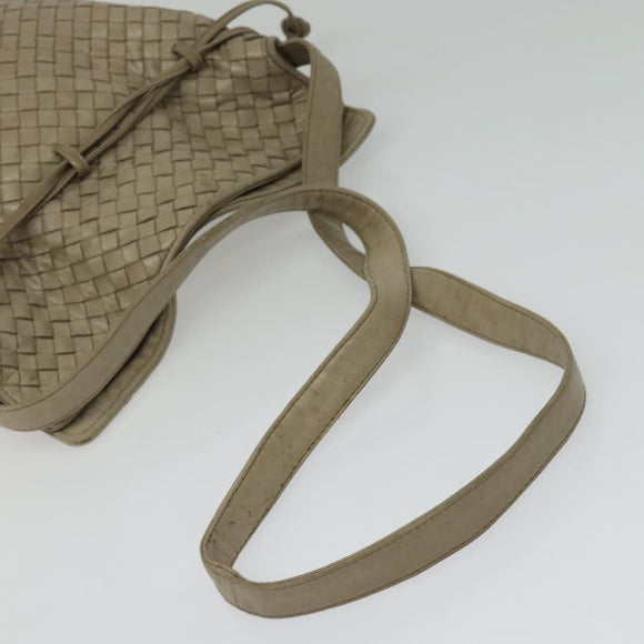 BOTTEGA VENETA INTRECCIATO Shoulder Bag Leather Beige Gold Auth 137976