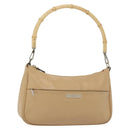 GUCCI Bamboo Shoulder Bag Leather Beige Silver 001 3865 Auth 137980-1