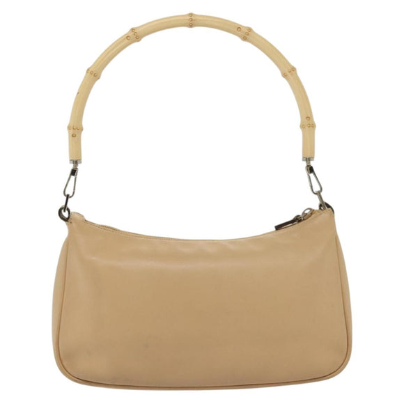 GUCCI Bamboo Shoulder Bag Leather Beige Silver 001 3865 Auth 137980