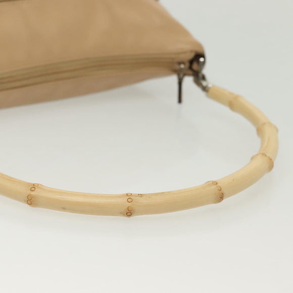 GUCCI Bamboo Shoulder Bag Leather Beige Silver 001 3865 Auth 137980