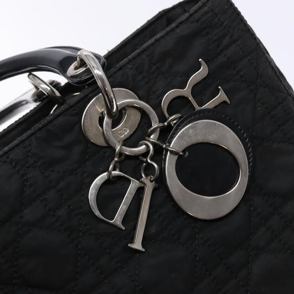 Christian Dior Canage Hand Bag Nylon Black Silver Auth 137984