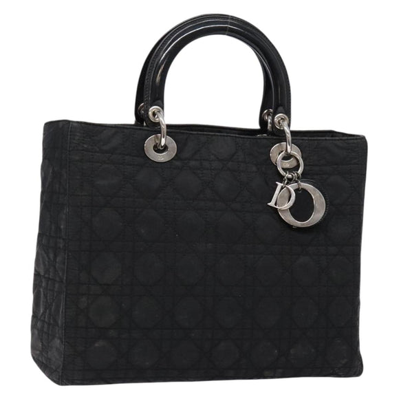Christian Dior Canage Handtas Nylon Zwart Zilver Auth 137984