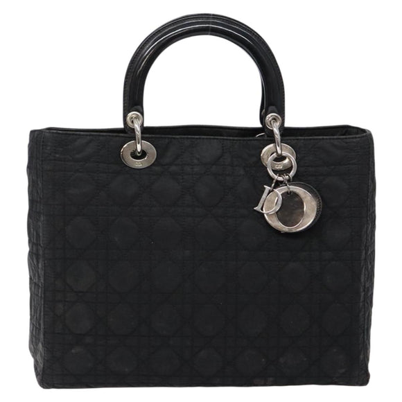 Christian Dior Canage Handtas Nylon Zwart Zilver Auth 137984