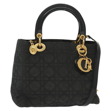 Christian Dior Canage Hand Bag Nylon 2way Black Gold Auth 137985