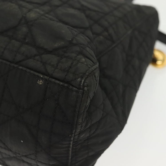 Christian Dior Canage Hand Bag Nylon 2way Black Gold Auth 137985