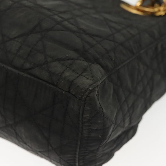 Christian Dior Canage Hand Bag Nylon 2way Black Gold Auth 137985