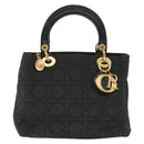 Christian Dior Canage Hand Bag Nylon 2way Black Gold Auth 137985-13