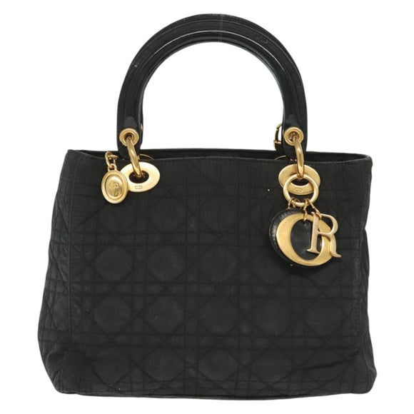Christian Dior Canage Hand Bag Nylon 2way Black Gold Auth 137985