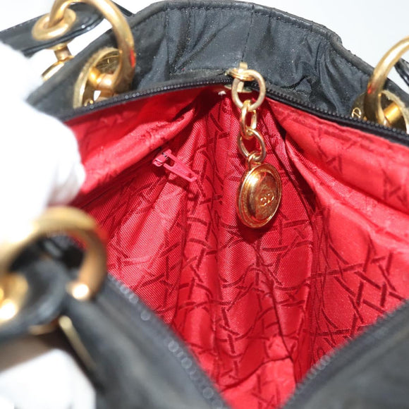 Christian Dior Canage Hand Bag Nylon 2way Black Gold Auth 137985