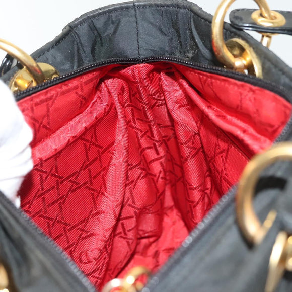 Christian Dior Canage Hand Bag Nylon 2way Black Gold Auth 137985