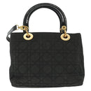 Christian Dior Canage Hand Bag Nylon 2way Black Gold Auth 137985-2