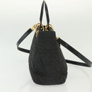 Christian Dior Canage Hand Bag Nylon 2way Black Gold Auth 137985-3