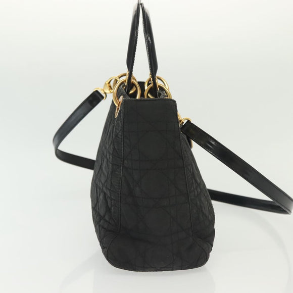 Christian Dior Canage Hand Bag Nylon 2way Black Gold Auth 137985