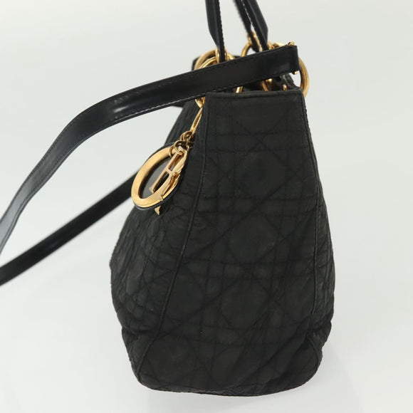 Christian Dior Canage Hand Bag Nylon 2way Black Gold Auth 137985