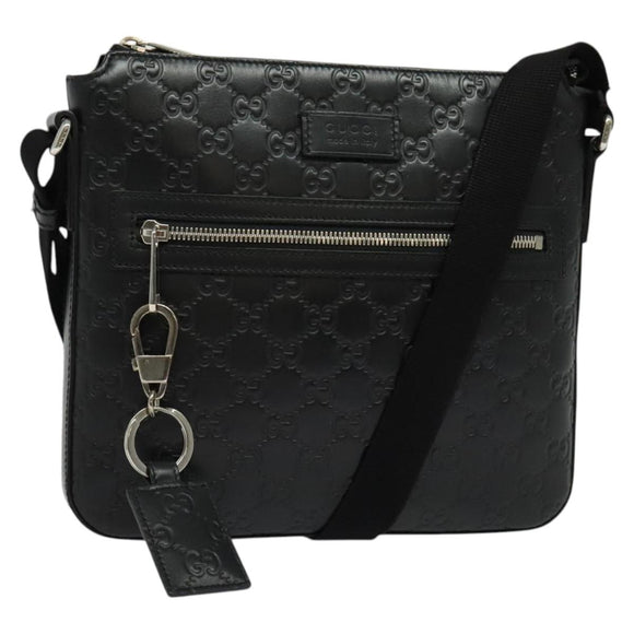 GUCCI GG Canvas Guccissima Shoulder Bag Leather Silver Black 406410 Auth 137990