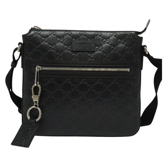 GUCCI GG Canvas Guccissima Shoulder Bag Leather Silver Black 406410 Auth 137990