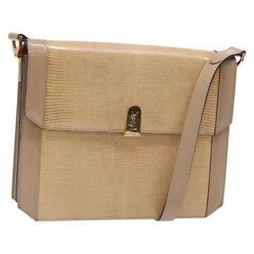 SAINT LAURENT Embossing Shoulder Bag Leather Beige Gold Auth 137993