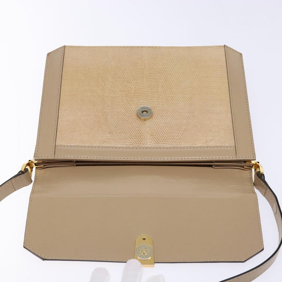 SAINT LAURENT Embossing Shoulder Bag Leather Beige Gold Auth 137993