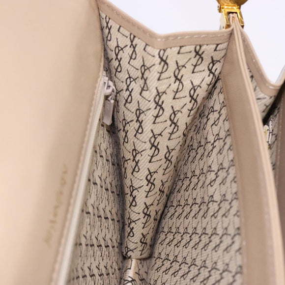 SAINT LAURENT Embossing Shoulder Bag Leather Beige Gold Auth 137993