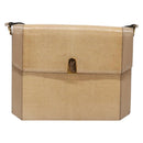 SAINT LAURENT Embossing Shoulder Bag Leather Beige Gold Auth 137993-2