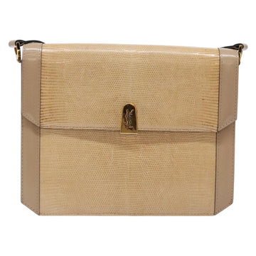 SAINT LAURENT Embossing Shoulder Bag Leather Beige Gold Auth 137993 - 0