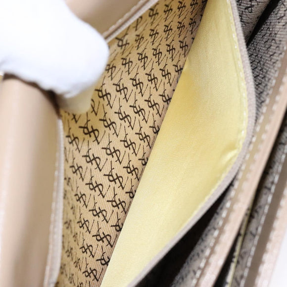 SAINT LAURENT Embossing Shoulder Bag Leather Beige Gold Auth 137993