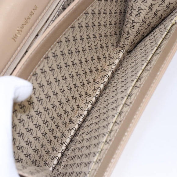 SAINT LAURENT Embossing Shoulder Bag Leather Beige Gold Auth 137993