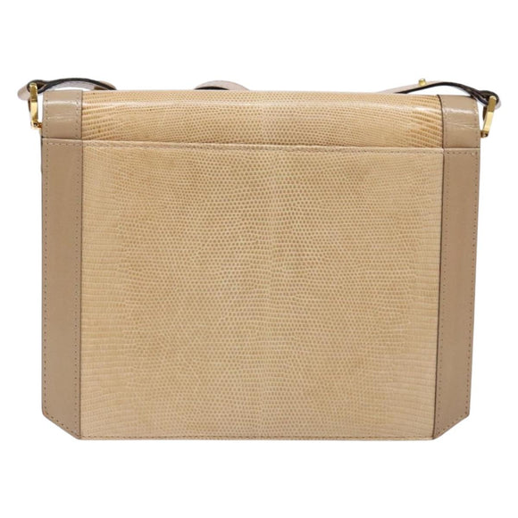 SAINT LAURENT Embossing Shoulder Bag Leather Beige Gold Auth 137993