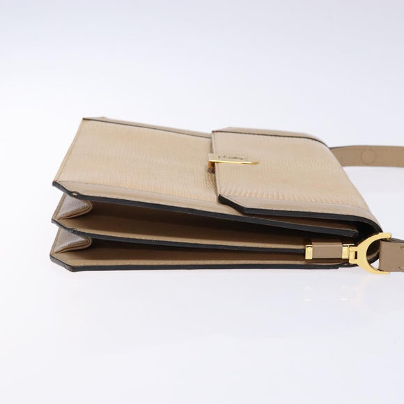 SAINT LAURENT Embossing Shoulder Bag Leather Beige Gold Auth 137993