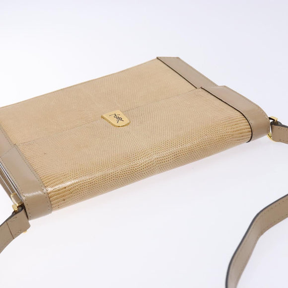 SAINT LAURENT Embossing Shoulder Bag Leather Beige Gold Auth 137993